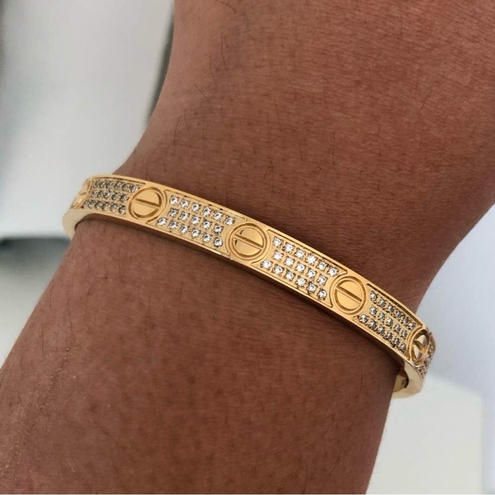 Gold Pave Diamond Screw Cuff Bangle Love Bracelet with Screwdriver - Picture 9 of 13